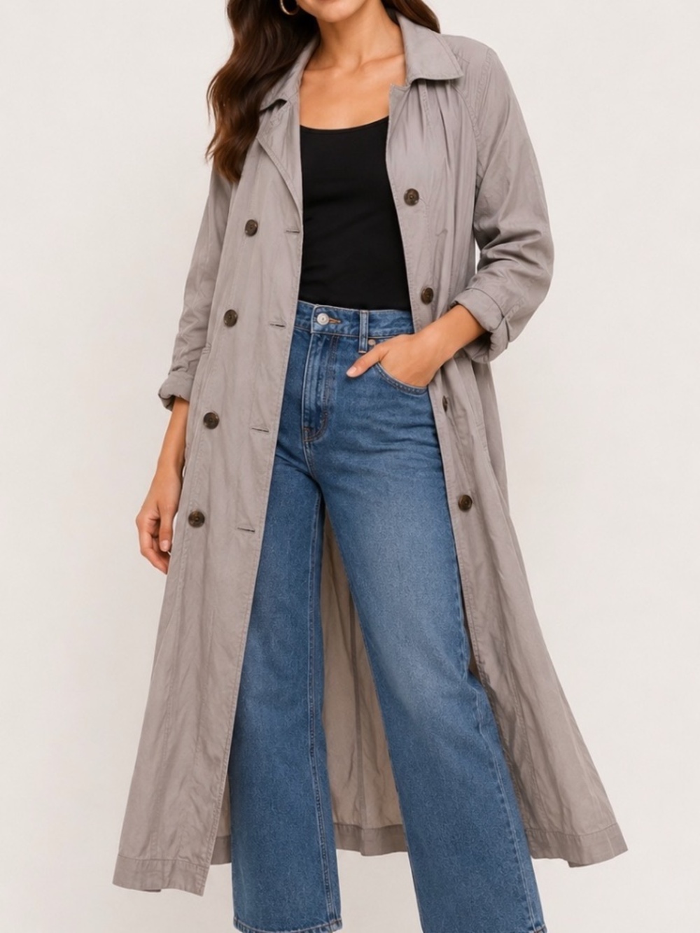 GAP Trench Coat Womens XL Beige Taupe Lyocell Lightweight Duster Neutral